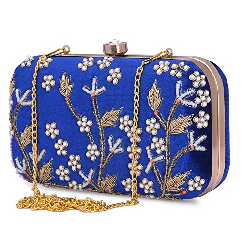 For The Beautiful You Blue Embroidered Women's Clutch (619)