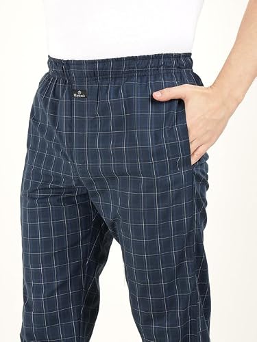Hancock Men Cotton Checked Relaxed Fit Night Suit Navy Blue Size L