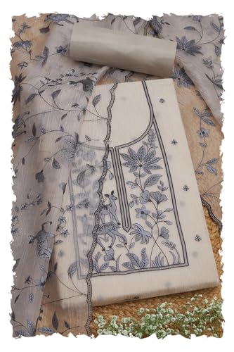 Soch Womens Beige Crushed Tissue Embroidered Unstitch Dress Material With Thread Work