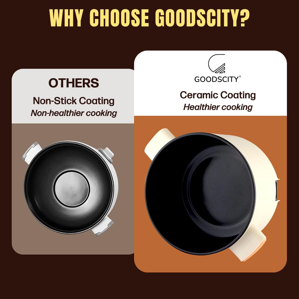 Goodscity Multipurpose Electric Kettle with Ceramic Coating 1.2L|Boil, Steam, Fry, Saute|Multi Cooker kettle for Water,Milk,Egg, Tea,Soup,Coffee, Babyfood, Hostel,Travelling,600W,1Year Waranty GC-0191