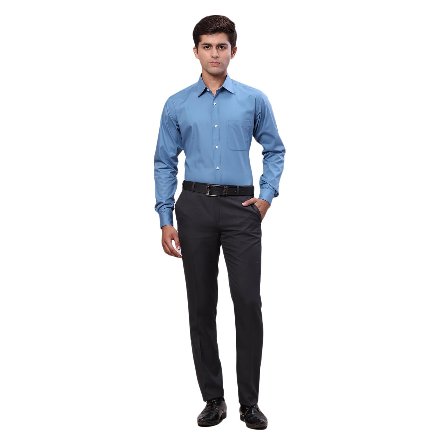 Raymond Men's Slim Fit Solid Pattern Pure Cotton Semi Cut Away Collar Full Sleeve Formal Shirt (Size: 40)-RMSX12986-B4 Medium Blue