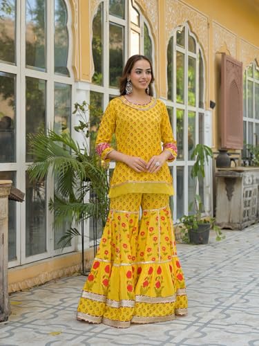 Divena Yellow Muslin Kurti Sharara with Dupatta