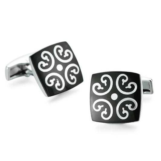 Peora Black Silver Two Tone Cufflinks Set Stylish Accessories for Men & Boys Wedding Business Gift (PX9CL100)