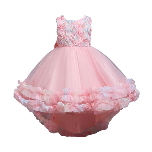 Hopscotch Girls Polyester Sleeveless Floral Applique Party Dress in Peach Color For Ages 6-7 Years (XIP-3323101)