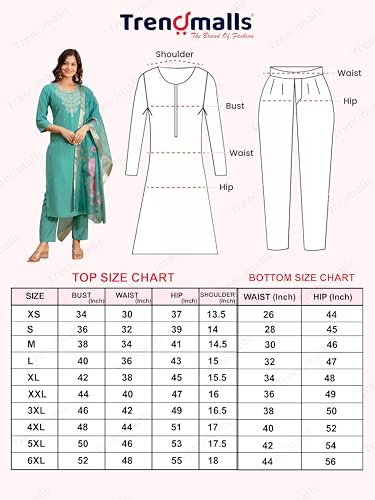 TRENDMALLS Women's Roman Silk Embroidery Kurta Pant with Dupatta Set (G372-Turquoise-3XL-)