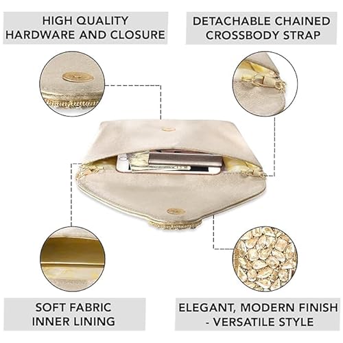 aiZ Bridral Accessories Clutch Women's Purse Bridal Bag For Casual Detachable Strap Evening Sling Bag (Cream, AA81CRM)