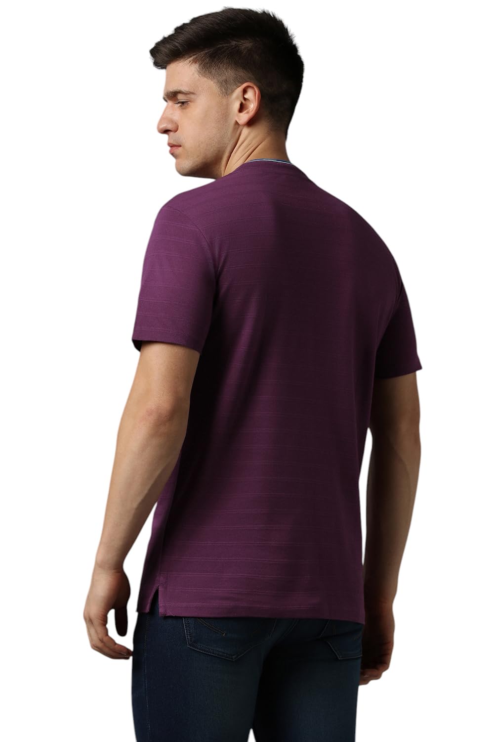 Men Pink Stripe Henley Neck T-Shirt