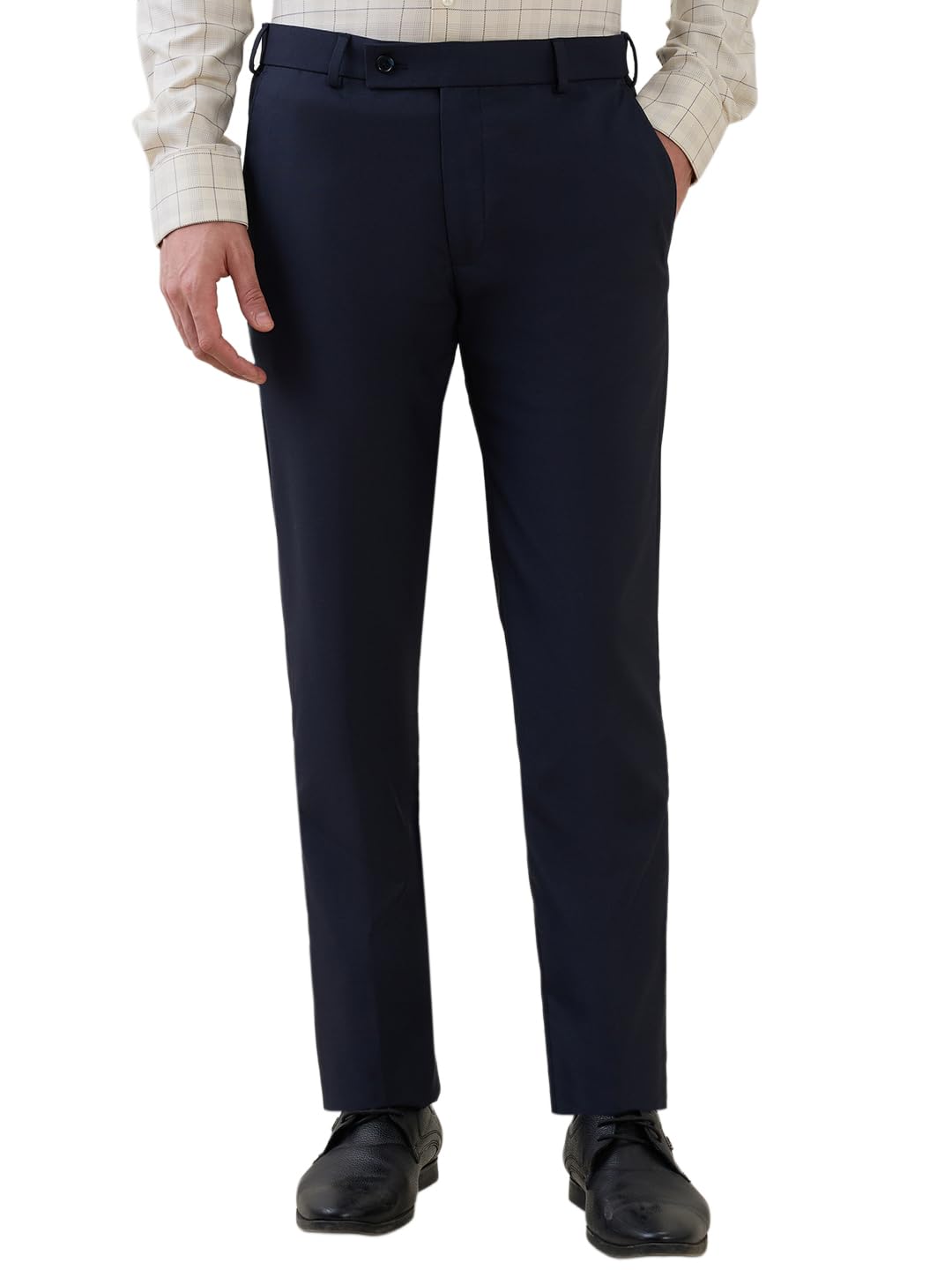 Park Avenue Men Slim Fit Structure Pattern Polyester Viscose Spandex Blend Flat Front Formal Trouser Dark Blue