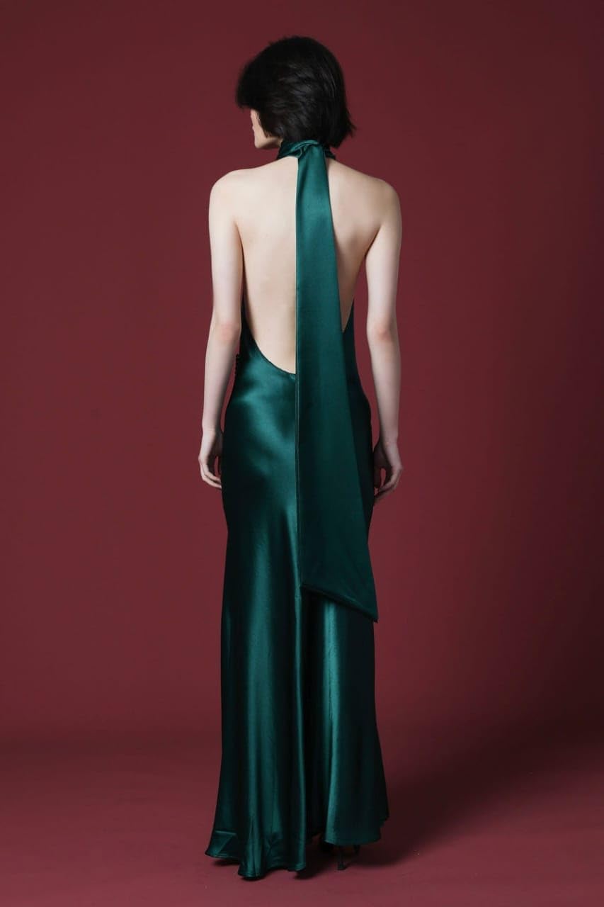 HarLiv SATIN GOWN Wome Full Length Emerald