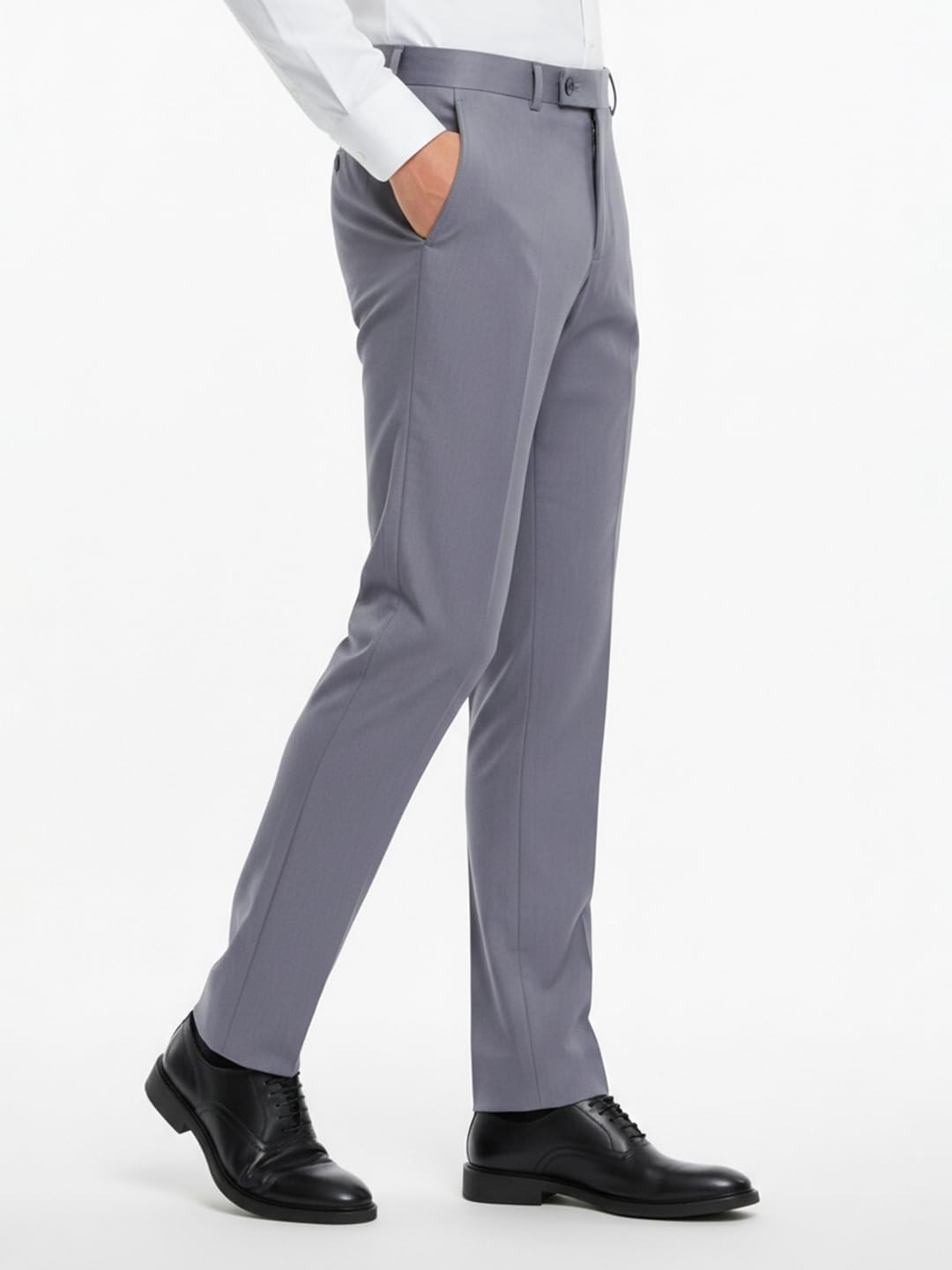 Park Avenue Men Slim Fit Solid Pattern Poly Viscose Blend Flat Front Formal Trouser Medium Grey