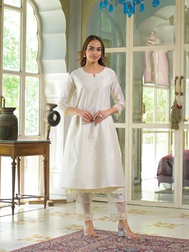 Divena Cream Chanderi Kurta Pant With Dupatta