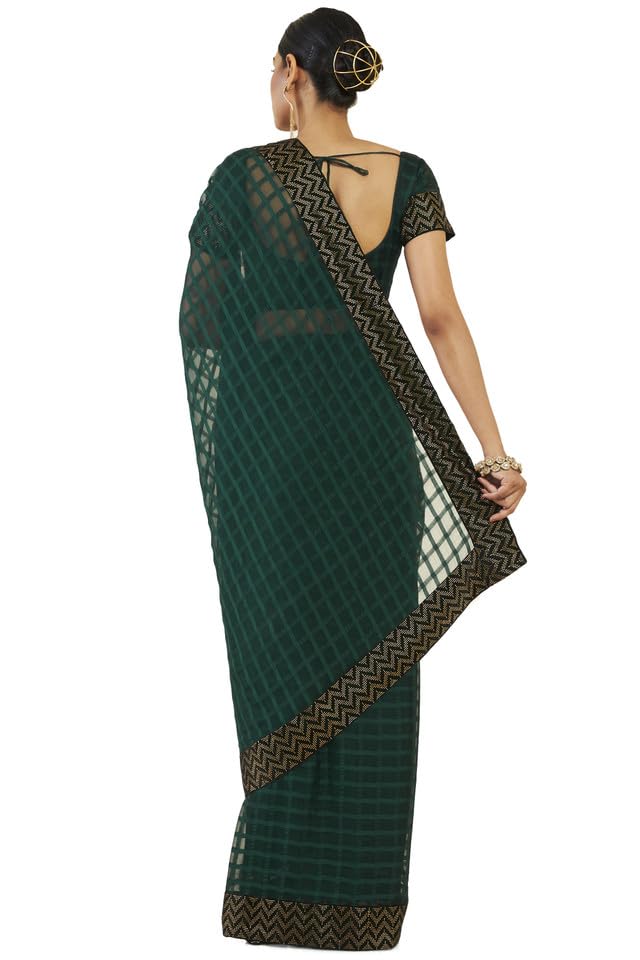 Soch Women Green Silk Checkered Saree (8907715832327_Green_FS)