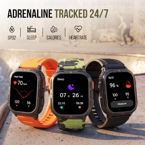 Fastrack Xtreme S Rugged Smart Watch with 1.93" AMOLED Square Display, BT Calling, 24/7 Health Suite, IP67, 60Hz Dynamic Refresh Rate, Vitality Index, Hydration Alert, Large Battery - Camo Green