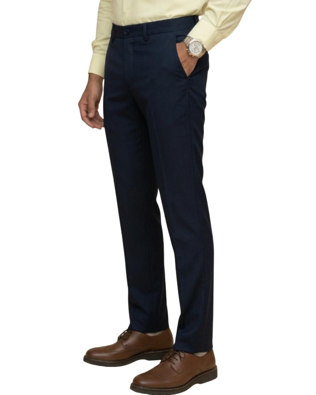 SaintX Men's Premium 4-Way Solid-Stretchable Formal Pants | Performance Grade Pro Weave Anti-Wrinkle Fabric | Slim Fit Trouser | Shirt Gripping Expandable Waist | Executive Office Wear (ST02_Navy_32)