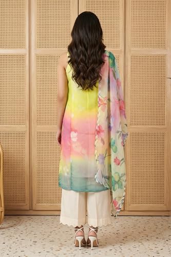 W for Woman Multicolor Floral Printed Straight Kurta with Flared Pant and Dupatta Set - (WS12663-125358-XS)