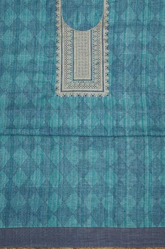 Soch Womens Turquoise Blue Art Silk Geometric Print Unstitch Dress Material With Zari