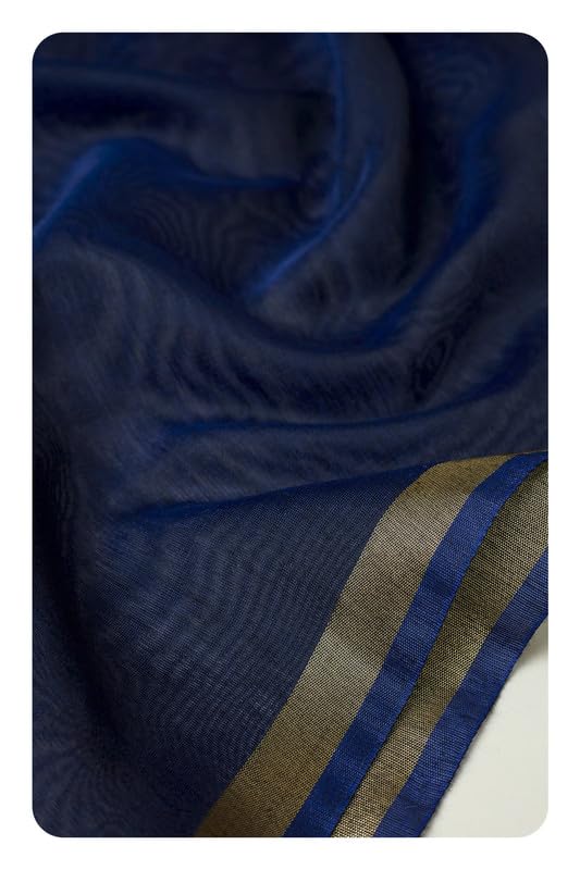 Soch Womens Navy Blue Zari Woven Border Solid Dupatta with Tassels