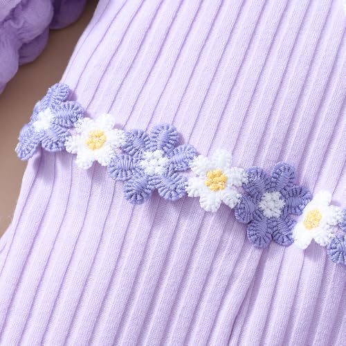Hopscotch Girls Full Sleeves Purple Floral Applique Jumpsuit For Ages (6-7 Years)