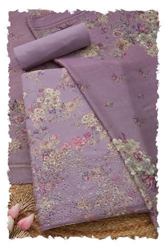 Soch Womens Lavender Rayon Floral Print Unstitch Dress Material With Thread Work