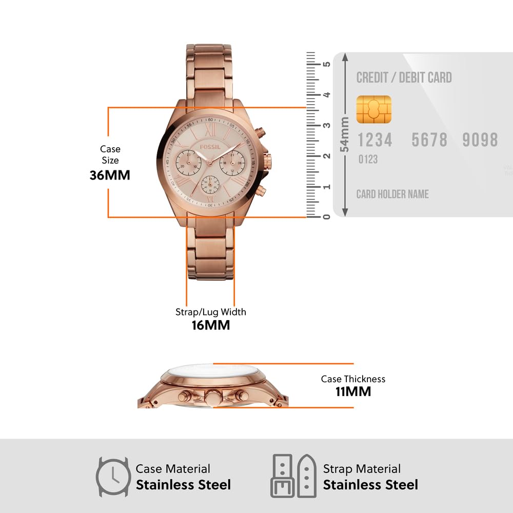 Fossil Fashion Analog Rose Gold Dial Women's Watch-BQ3036 Stainless Steel, Rose Gold Strap