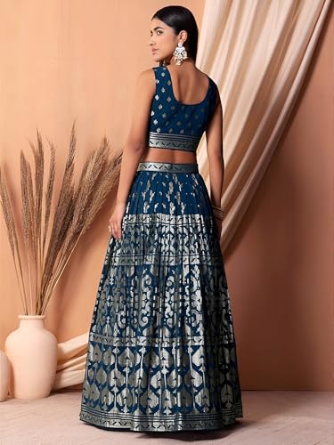 Zeel Clothing Sequins Thread Embroidered Work Pure Georgette Semi Stitched Lehenga Choli With Dupatta (5117-Blue-Women-Lehenga-Choli-Latest; Free Size)