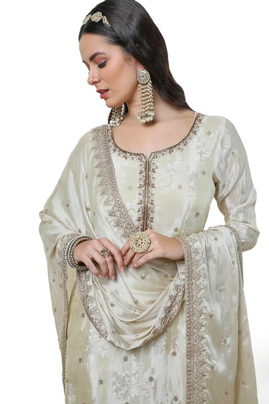 Soch Womens Cream Brocade Sharara Suit Set with Sequins