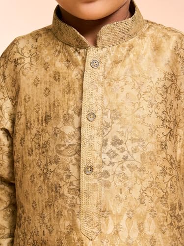 Manyavar Boys Art Silk Abstract & Paisley Printed Kurta Pyjama Set (Mehndi Green,8-10Y)