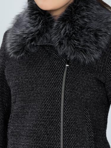 Monte Carlo Womens Regular Fit Full Sleeve Self Designed Collar Neck Winter Coat Black 3XL (Pack Of 1)