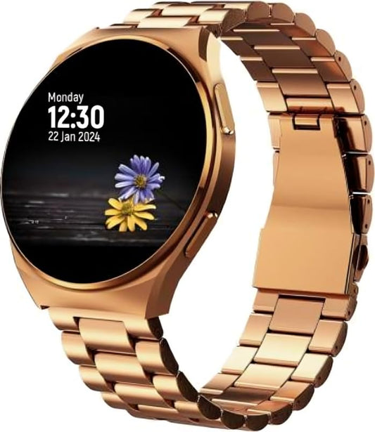 SPEEDFOX Active 2 Smart Watch with 2 Series | Metal Dial with Metal Strap | Bluetooth 4.0 +5.0 Dual Mode | LCD 1.3 Inch | Clip Charge Mode | BT Calling Smartwatch (Gold Strap) (Pack of 1)