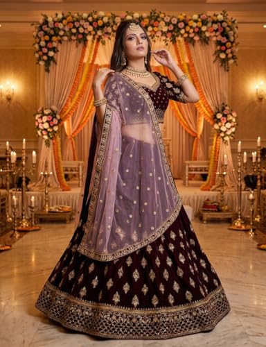 Gopkanya enterprise Women's Designer Silk Maroon Lehenga Choli Set with Heavy Gold Zari Embroidery - Readymade & Ready to Wear Bridal Lehenga for Weddings, Engagements, and Festive Receptions
