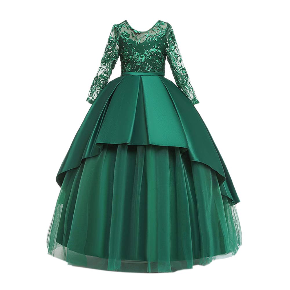 Hopscotch Girls Floor Length Gowns In Green Color For Ages (9-10 Years)