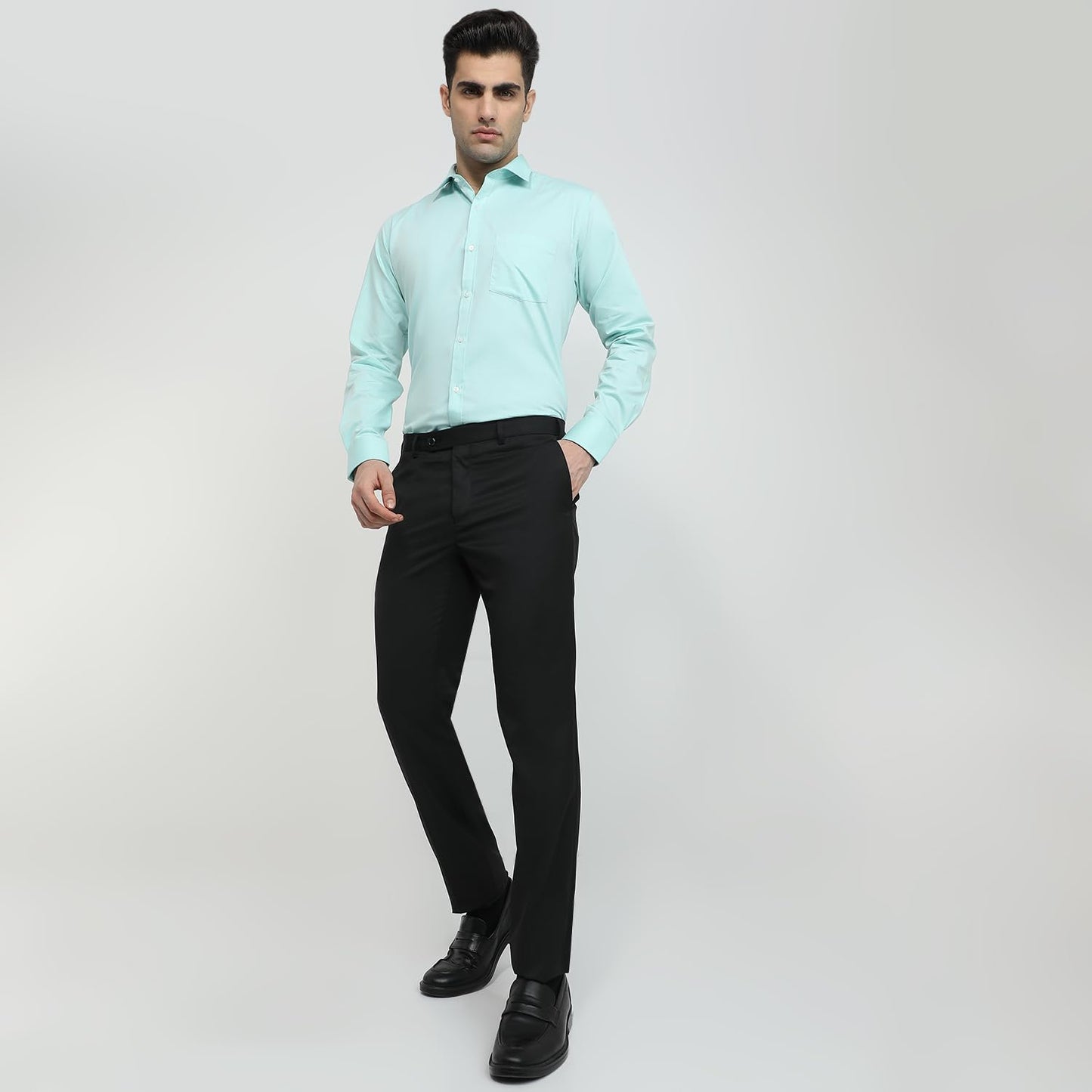 Raymond Men Slim Fit Structure Pattern Polyester Blend Flat Front Formal Trouser Black