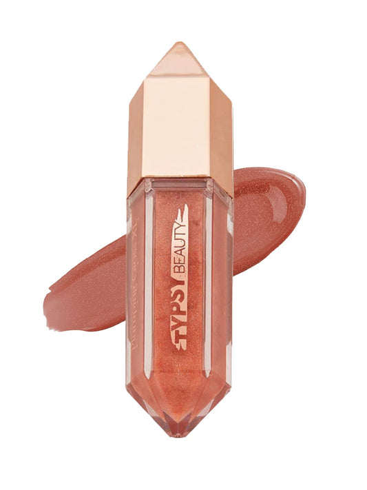 Typsy Beauty Crystal Crush Plumping Lip Gloss XL I Sparkling Sunstone I High Shine Clear Base with Gold Shimmer, Lip Plumping Effect, Non-sticky, Infused with Peptides & Botanical Extract, Vegan, 7ml