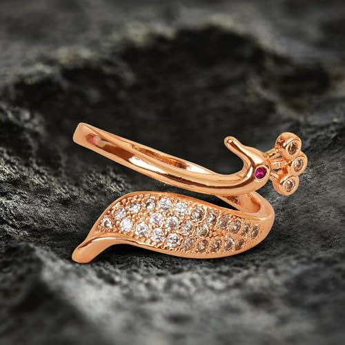 Nilu's Collection Rose Gold Plated Elegant American Diamond Studded Sparkling Adjustable Finger Ring for Women and Girls (Style 5)