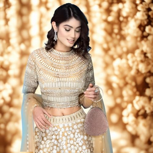 SLARA Clutch Purse for Women, Elegant Teardrop Design with Crystal Trim, Perfect for Bridal, Wedding, and Formal Events (Rose Gold)