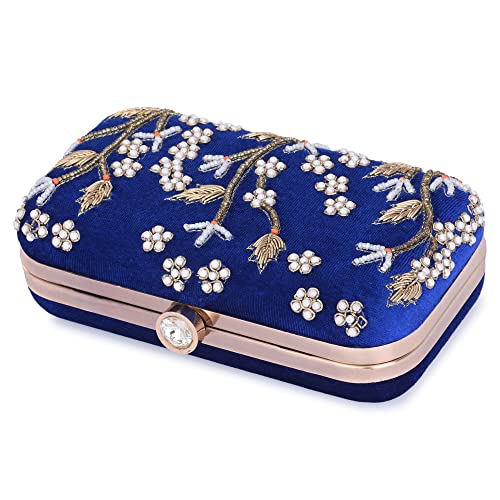 For The Beautiful You Blue Embroidered Women's Clutch (619)
