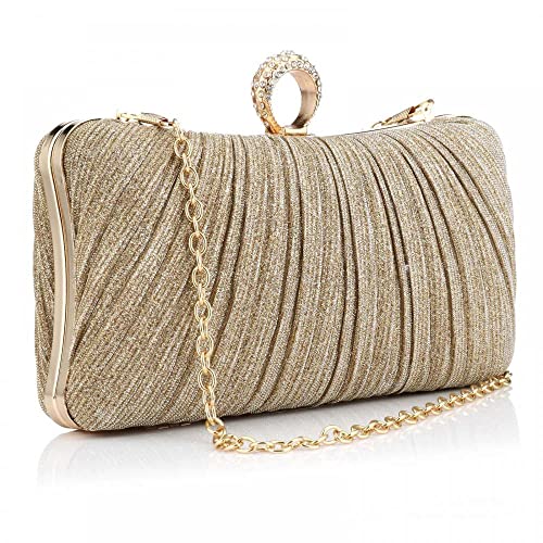 Mastyle® Pleated Glitter Clutch Bag With Metal Shimmer Lock Closure For Women