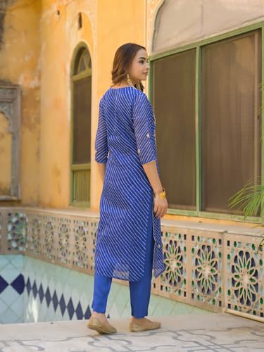 Divena Blue Leheriya Kota Doria Kurta Pant With Dupatta