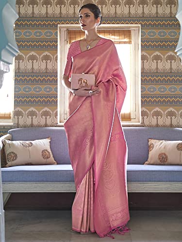 AKHILAM Women's Silk Blend Woven Design Saree With Unstitched Blouse Piece (Pink_KMBHP236001_RJ)