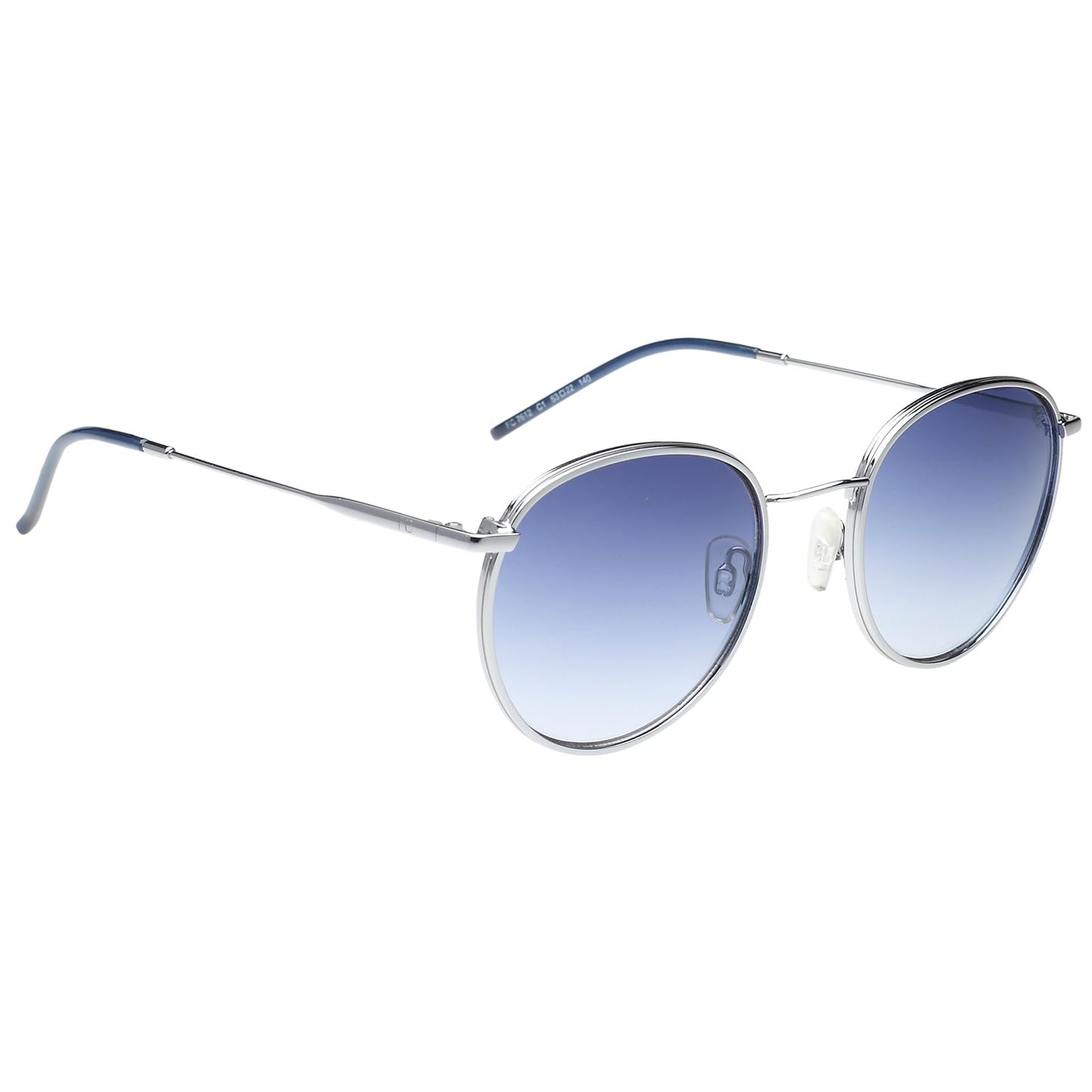 French Connection|Silver Full Frame Round Sunglasses|100% UV Protected (Uv 400) Blue Gradient Faded Lens|Men's & Women's|Small|FC 7612 C1 Light Gun 53 S