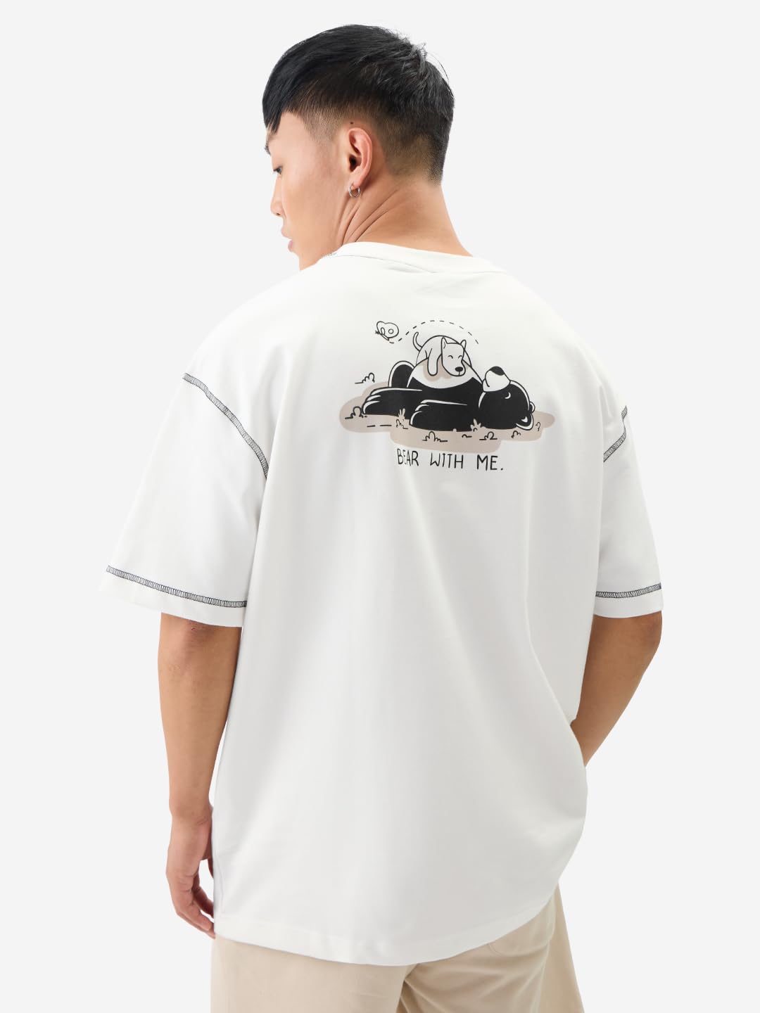 The Souled Store Ted The Stoner: Ruff Day Men and Boys Short Sleeves Round Neck Graphic Printed Cotton Oversized T-Shirts White