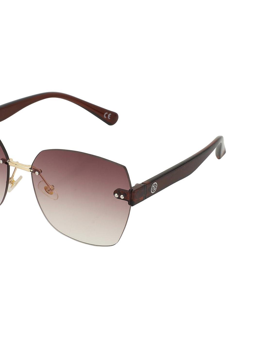 Carlton London Gold with Brown toned Oversized Women Rimless Sunglass with UV Protected Lens