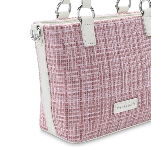 Fastrack Women's Basketweave Satchel | Detachable Adjustable Sling, Top Zip Closure, Inner Utility Pockets, Handheld Option | Textured Fabric Bag | 6 Months Warranty