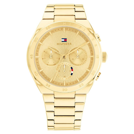 Tommy Hilfiger Carrie Quartz Multifunction Champagne Dial Gold Stainless Steel Strap Watch for Women