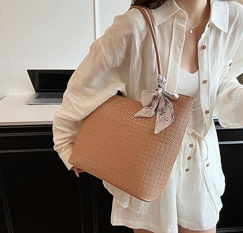 SIBY Checkered Design Top Handle Shoulder Bags for Women's with Bow Ribbon (Khaki)