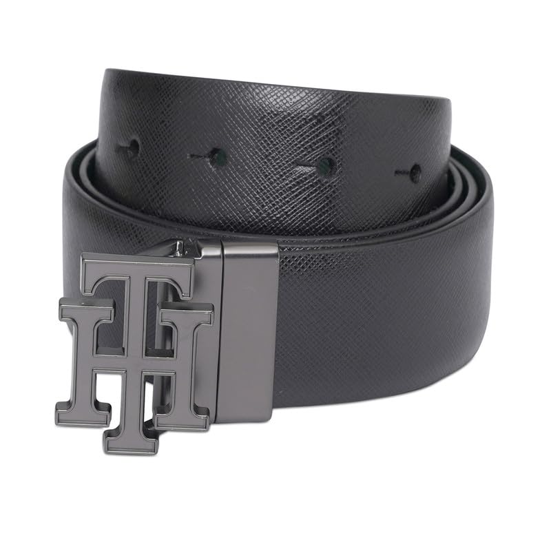 TOMMY HILFIGER Leather Belt for Men, Antigua, Medium, Black+Olive