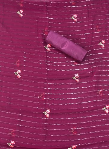 S SALWAR STUDIO Wine Embellished Floral Georgette Unstitched Dress Material_VCDM0063-WINE