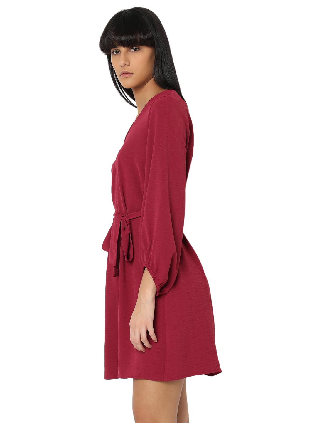 VERO MODA ' Women's' Polyester A-Line Above The Knee Dress (10315116-Red Plum_Red