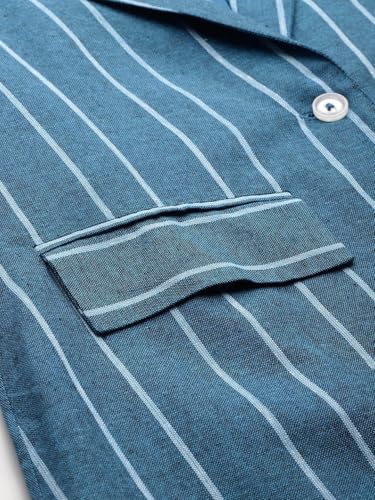Cottinfab Women Blue & White Striped Single-Breasted Pure Cotton Blazer