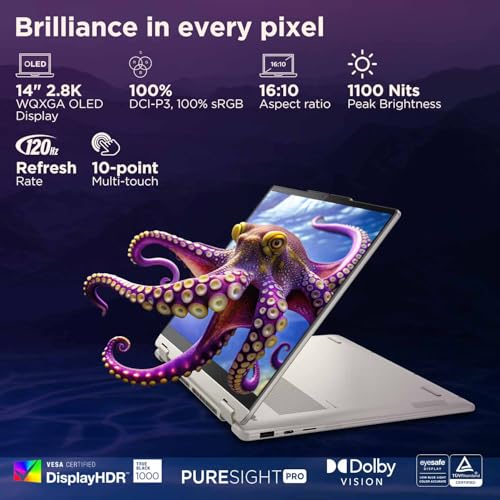 Lenovo Yoga 7 2-in-1 Intel Core Ultra 7 258V,Copilot+ AI PC(32GB RAM/1TB SSD/14(35.5cm) WQXGA+ OLED/47 Tops/Win 11/Office Home 2024/Yoga Pen/1Year ADP/Seashell/1.38Kg),83JQ000NIN Convertible Laptop